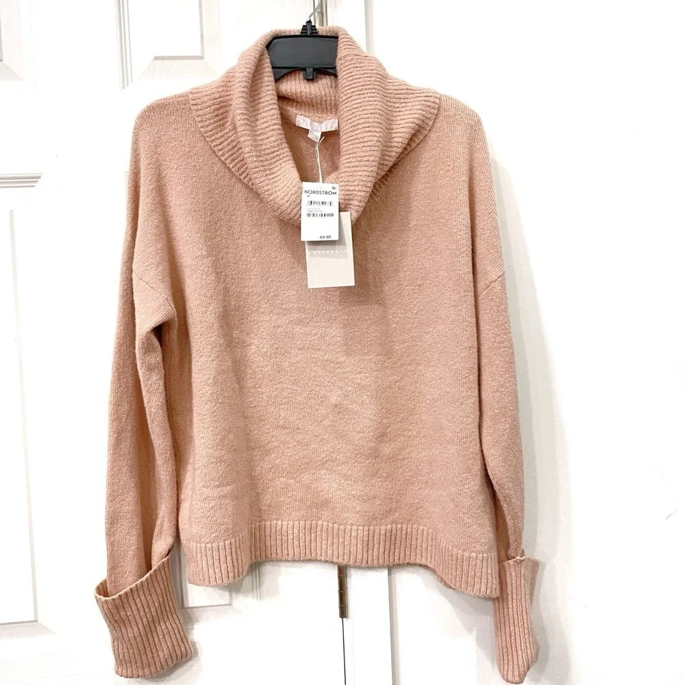 NEW Chelsea28 Pink Cowl Neck Sweater Long Sleeve Pullover In Pink Adobe Size XS